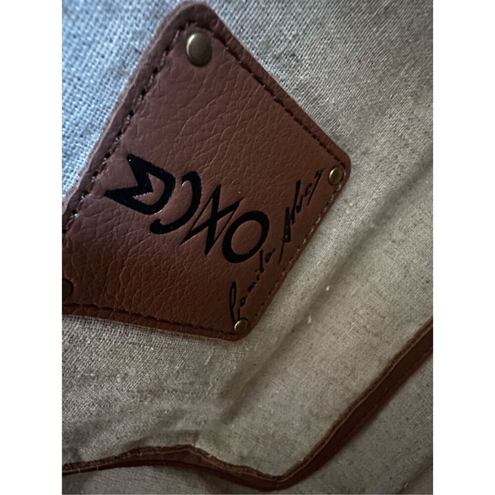 Muxo Camila Alves Leather Linen Woven Cotton Tote Brown Jute Tan Hobo Bag Purse - Picture 10 of 14